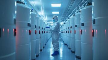 Highly controlled cold storage facility processes pharmaceuticals in a sterile environment, ensuring perishable products are maintained at optimal temperatures for safety and efficacy. photo