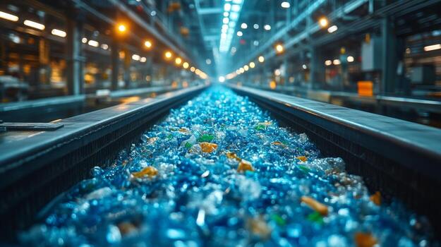 A busy warehouse utilizes advanced technology for sorting and processing recyclable materials, highlighting the importance of sustainability in logistics and inventory management. photo