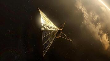 This spacecraft with solar sails approaches an asteroid for regolith extraction and processing. photo