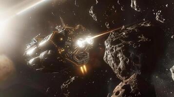 This spacecraft is actively mining and refining regolith from an asteroid in deep space. photo