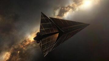 This futuristic spacecraft designed for asteroid excavation and regolith extraction in deep space. photo
