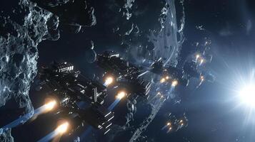 This Mining vessels extract and refine regolith on an asteroid for valuable resources. photo