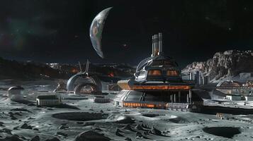 This asteroid excavation highlights regolith extraction tech with Earth in view. photo