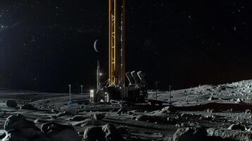 This lunar refinery is mining asteroid regolith, showcasing advanced technology under the stars. photo