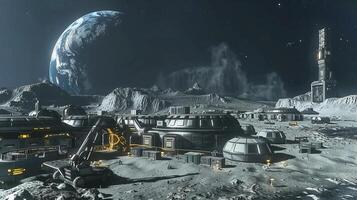 This Excavation equipment works on lunar regolith at a base, preparing for asteroid resource extraction. photo