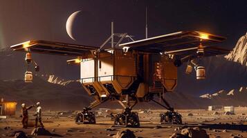This Technicians conduct excavation and extraction of regolith on an asteroid using a high-tech refinery. photo