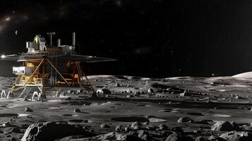 This refinery designed for excavation and extraction of lunar regolith operates on the moon's surface. photo
