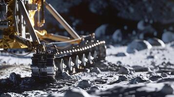 This advanced robot is excavating asteroid regolith for valuable resources in a space environment. photo