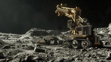 This robotic vehicle excavates regolith on an asteroid's surface, focusing on resource extraction. photo