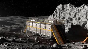 This Regolith refinement and resource extraction processes are underway on an asteroid surface. photo