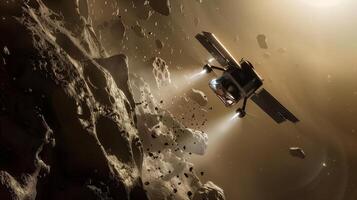 This spacecraft equipped for asteroid excavation operates to collect regolith in space. photo