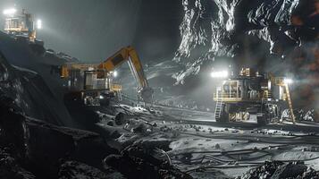 This Machines are extracting regolith from an asteroid for resource refinement. photo