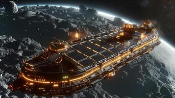 This Spacecraft conducts regolith mining on an asteroid for valuable materials and resources. photo