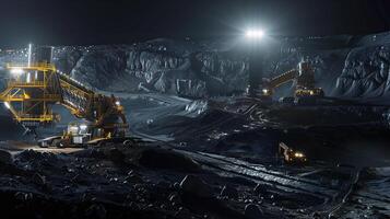 This Advanced machines conduct excavation and regolith extraction on a distant asteroid during night. photo