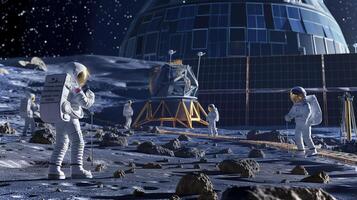 This Astronauts actively excavate regolith from an asteroid for extraction at a lunar refinery. photo