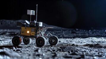 This Robotic rover performs excavation and extraction of regolith on the moon's surface during night. photo