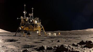 This Excavators and machinery work to extract regolith at a lunar refinery site during the night. photo