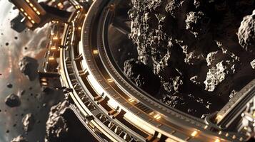 This Workers excavate an asteroid using advanced tech to refine regolith. photo