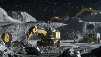 This Heavy machinery operates on an asteroid, extracting regolith for potential resource refinement. photo
