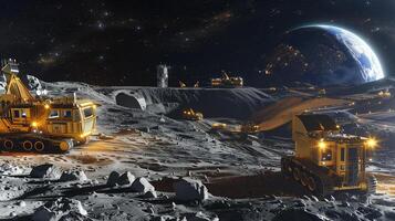 This Machines operate on an asteroid, refining regolith resources for future space missions. photo