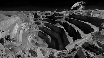 This Regolith extraction is underway at a futuristic lunar refinery on an asteroid. photo