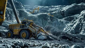 This Heavy machinery operates on an asteroid to extract valuable regolith for refinery processes. photo