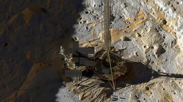 This futuristic asteroid refinery extracts regolith for resource processing in space. photo