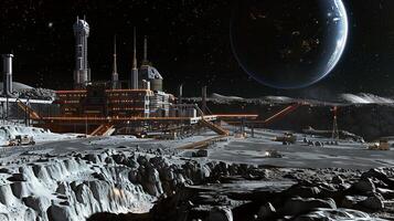 This Large facility conducts asteroid regolith excavation and mineral extraction in a futuristic setting. photo
