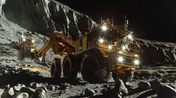 This Heavy machinery is excavating regolith on an asteroid to refine valuable resources efficiently. photo