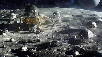 This Advanced machines mine asteroids and refine regolith, highlighting futuristic technology. photo