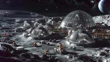 This Advanced mining operations extract regolith on an asteroid using futuristic refinement techniques. photo