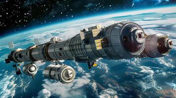 This spacecraft engages in asteroid excavation and regolith extraction while orbiting the Earth. photo