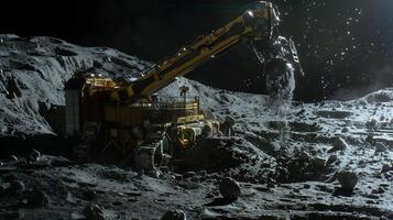This Heavy machinery extracts regolith from a lunar asteroid for processing and refinement. photo