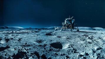This Advanced machinery conducts regolith extraction on the moon's surface under a starry sky. photo