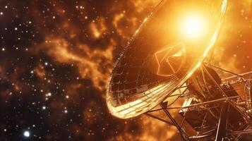 This space refinery extracts regolith from an asteroid, illuminated by cosmic light. photo