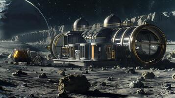 This sophisticated base is engaged in asteroid excavation, processing regolith, and refining resources. photo