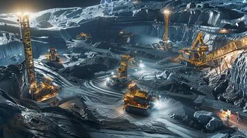 This Heavy machinery operates on an asteroid surface, extracting regolith for resource refinement. photo