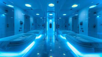 This High-tech chambers designed for cryosleep, emphasizing biotechnology and space exploration. photo