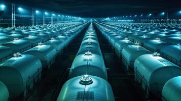 This Array of large storage tanks in a high-tech setting for future biotechnology and cryogenics. photo