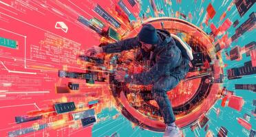 A cybersecurity expert is actively engaging with data to manage a potential firewall breach. photo