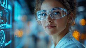 A logistics automation expert examines analytical data displayed on digital screens in a state of the art distribution hub, showcasing cutting edge technology and infrastructure. photo