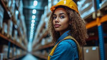 A logistics expert monitors inventory and workflow in an advanced warehouse setting, ensuring the smooth operation of transportation and fulfillment activities. photo