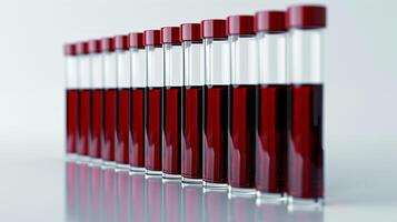 This Rows of synthetic blood samples are set for experiments in nanomedicine labs. photo