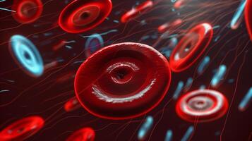 This Red blood cells are visualized, showcasing synthetic components for improved transfusion efficiency. photo