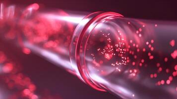 This Synthetic blood with nano-sized particles flows through a transparent tube. photo