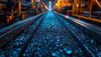 Coal tracks run through a mining facility, reflecting the industrial operation of extraction and preparation for energy generation, highlighting infrastructure in the mining sector. photo