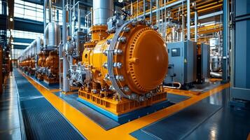 Advanced pumping systems are installed in a large energy facility designed for power generation and resource extraction, showcasing cutting edge infrastructure and technology. photo