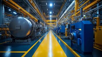 Cutting edge machinery lines a spacious corridor within an advanced energy facility dedicated to mining and power generation. The environment showcases sophisticated extraction technology. photo