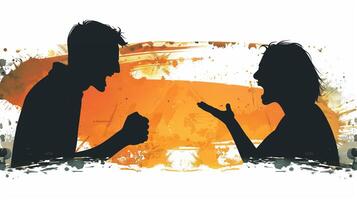 This Two figures argue, highlighting the tension between misunderstanding and reconciliation. photo