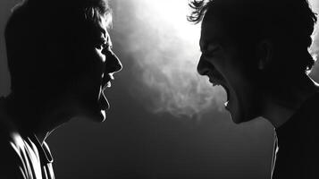 This Two individuals express strong emotions, emphasizing disagreement and the need for reconciliation. photo